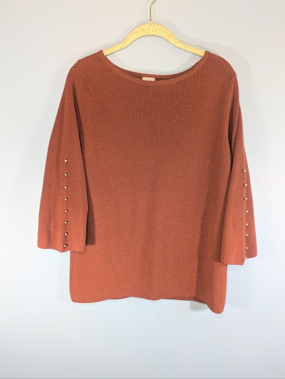 Chicos Copper 3/4 Sleeve Sweater Beaded Sleeves